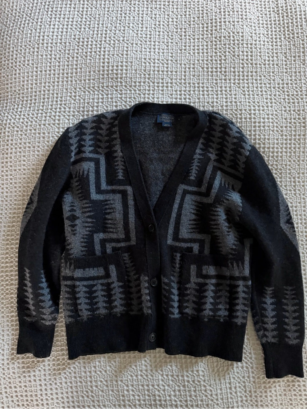 Pendleton Lambswool Southwestern Harding Cardigan Sweater Black Gray S - Picture 5 of 13
